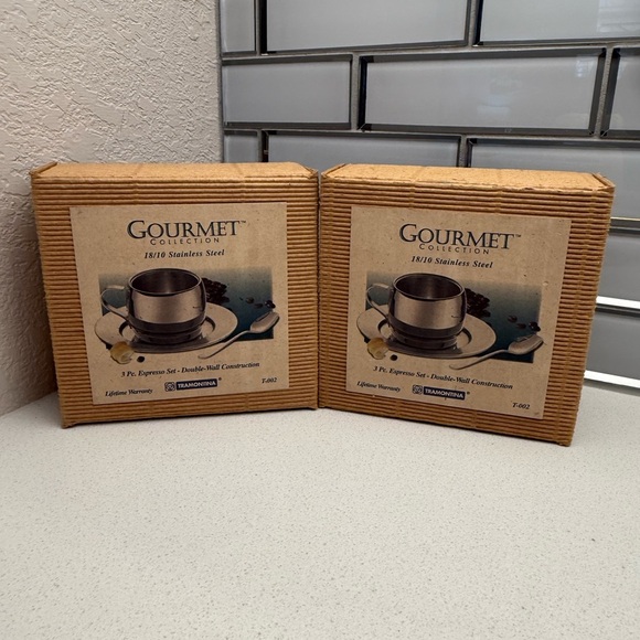 Set of 2 Vintage Stainless Steel Espresso Sets 1990s Coffee - Picture 2 of 11